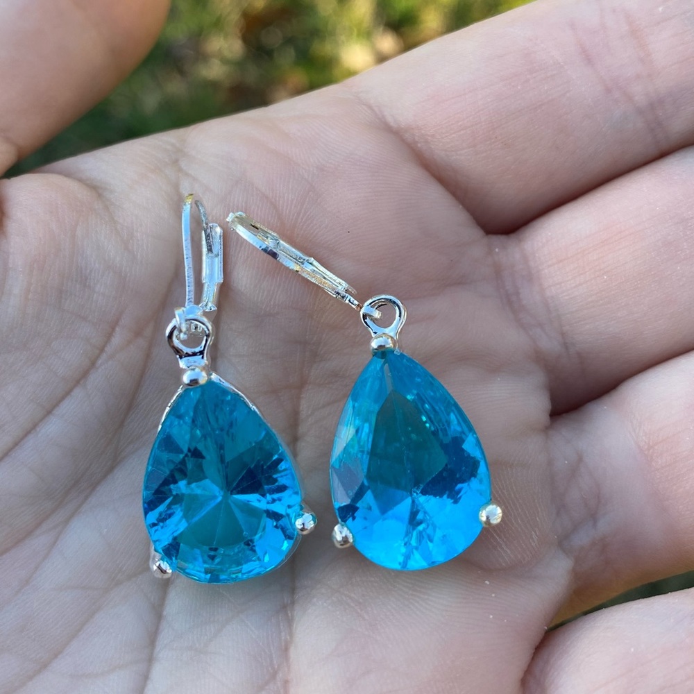 Women's Jewelry Silver Sapphire Dangle Earrings - Picture 3 of 5